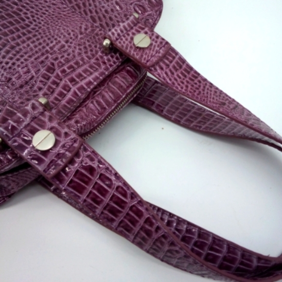 Jessica Simpson Faux Crocodile Purple Shoulder Bag Vegan Handbag Purse Gingham - Picture 14 of 15